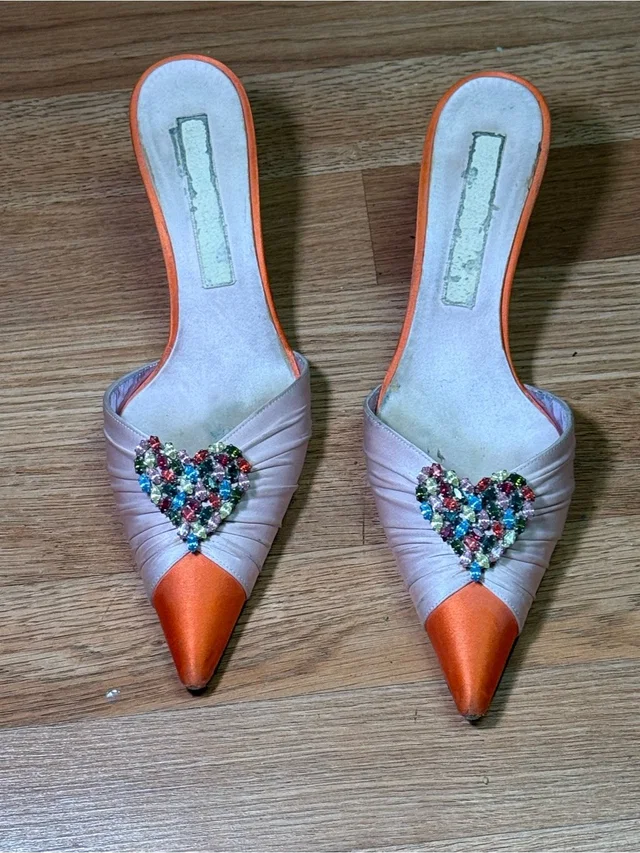 Christian Lacroix Satin Mule Heels Size 38 Made In Italy in pink|orange Satin from Poshmark