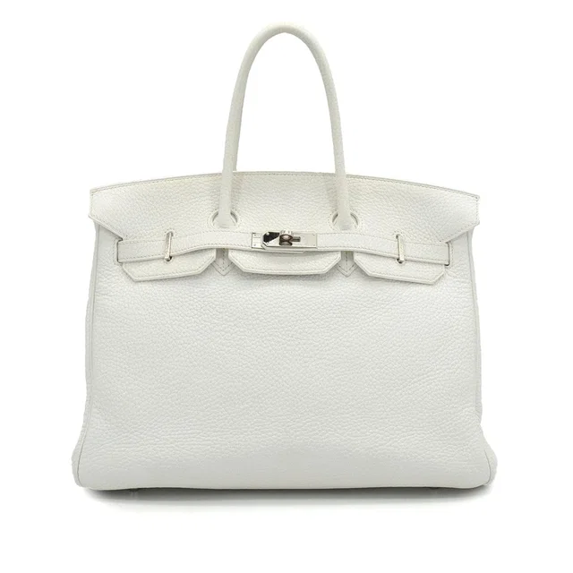 Hermès Birkin 35 White Taurillon Clemence Hand Bag 2006 Square J Palladium Hardware in White Clemence leather from Luxury Promise