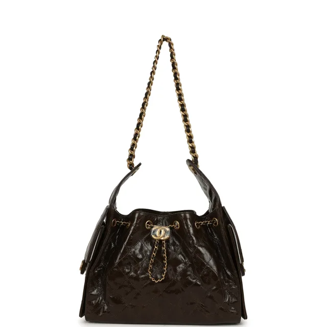 Chanel Small 25 Hobo Bag Khaki Shiny Aged Crumpled Calfskin Antique Gold Hardware in Green Calfskin from Madison Avenue Couture, photo 6 of 9