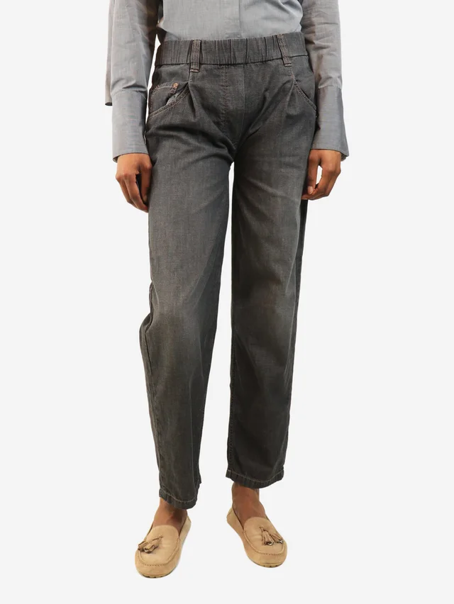 Brunello Cucinelli Dark grey elasticated jeans - size UK 8 in Grey from Sign of the Times