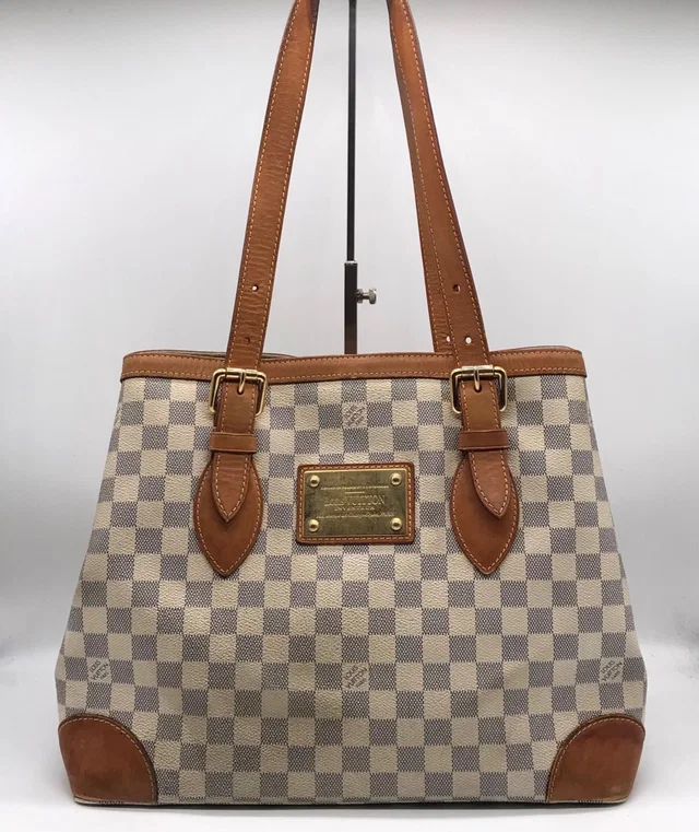 Louis Vuitton Damier Azur Hampstead MM Tote Shoulder Bag Price Negotiation from The Reluxe