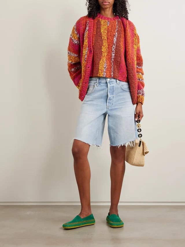 THE ELDER STATESMAN Striped organic cotton-bouclé T-shirt in Red, photo 2 of 2 from NET-A-PORTER (Canada)