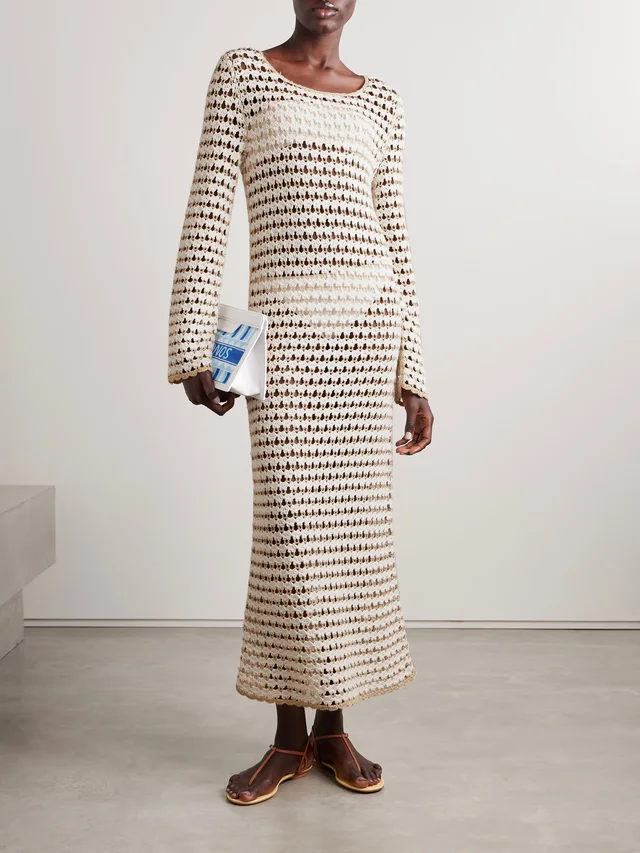 ZIMMERMANN Tallow metallic crocheted cotton-blend midi dress in White, photo 2 of 2 from NET-A-PORTER (Canada)