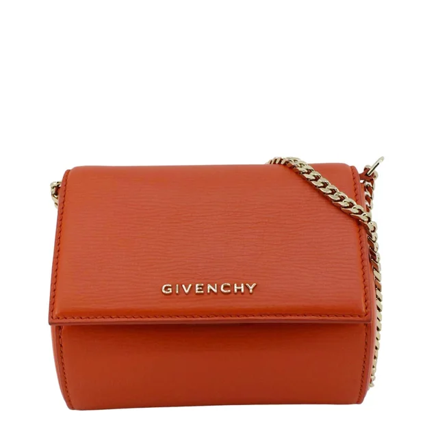 Givenchy Pandora Box Mini Leather Chain Shoulder Bag Orange in Orange Leather from Dallas Designer Handbags