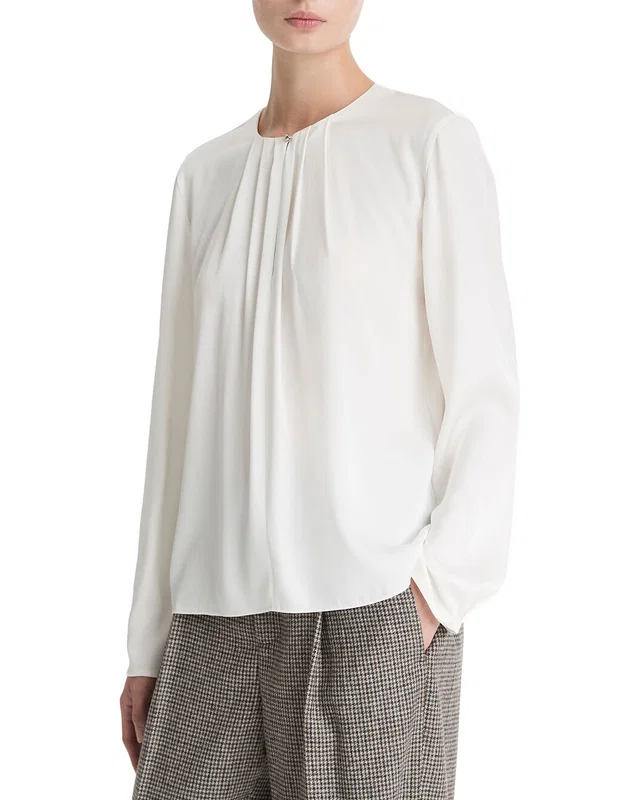 Vince Pleated Neck Silk-Blend Blouse, image 1 of 1 from Rue La La