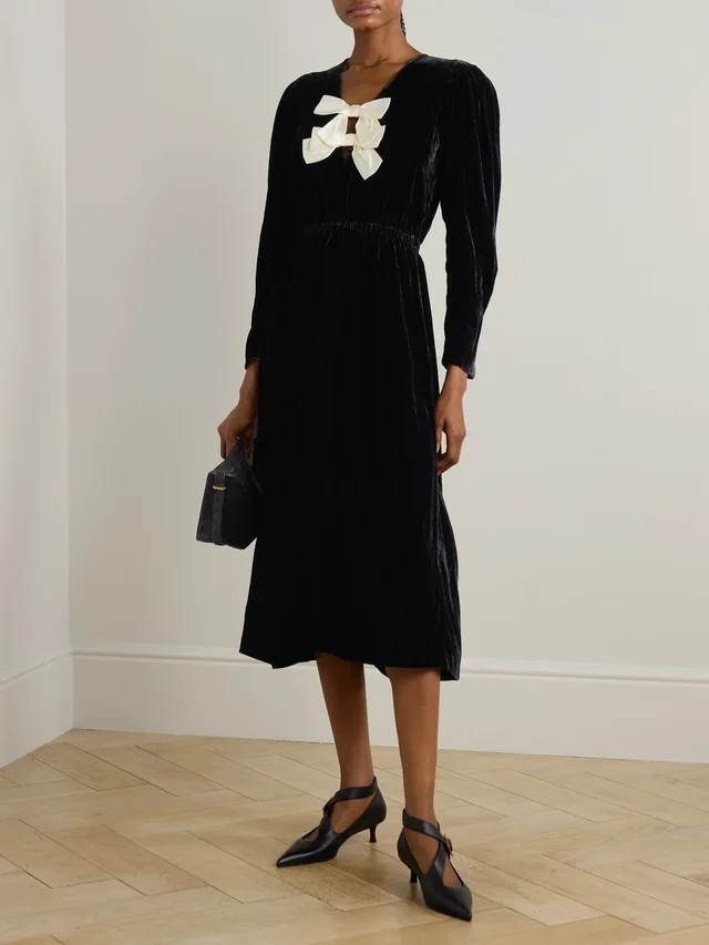 SEA Seraphine satin-trimmed velvet midi dress in Black, photo 2 of 2 from NET-A-PORTER (Canada)
