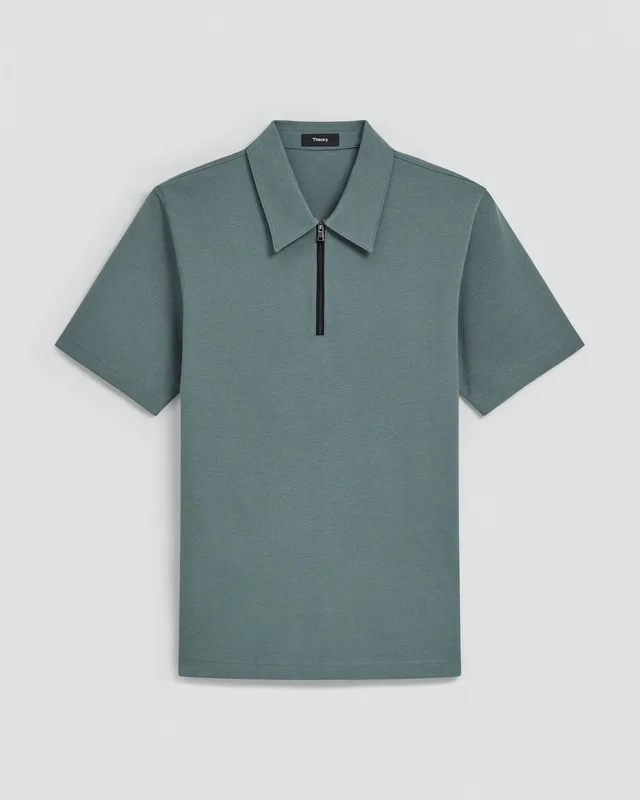 Theory Ryder Quarter-Zip Polo in Relay Jersey in LIGHT PINE GROVE 64% Viscose, 30% Polyamide, 6% Elastane, photo 6 of 12 from Theory