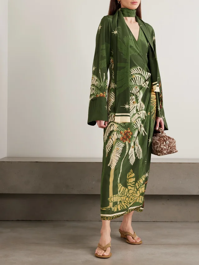 JOHANNA ORTIZ Eternity belted printed silk crepe de chine maxi dress in Green, photo 2 of 2 from NET-A-PORTER (Canada)