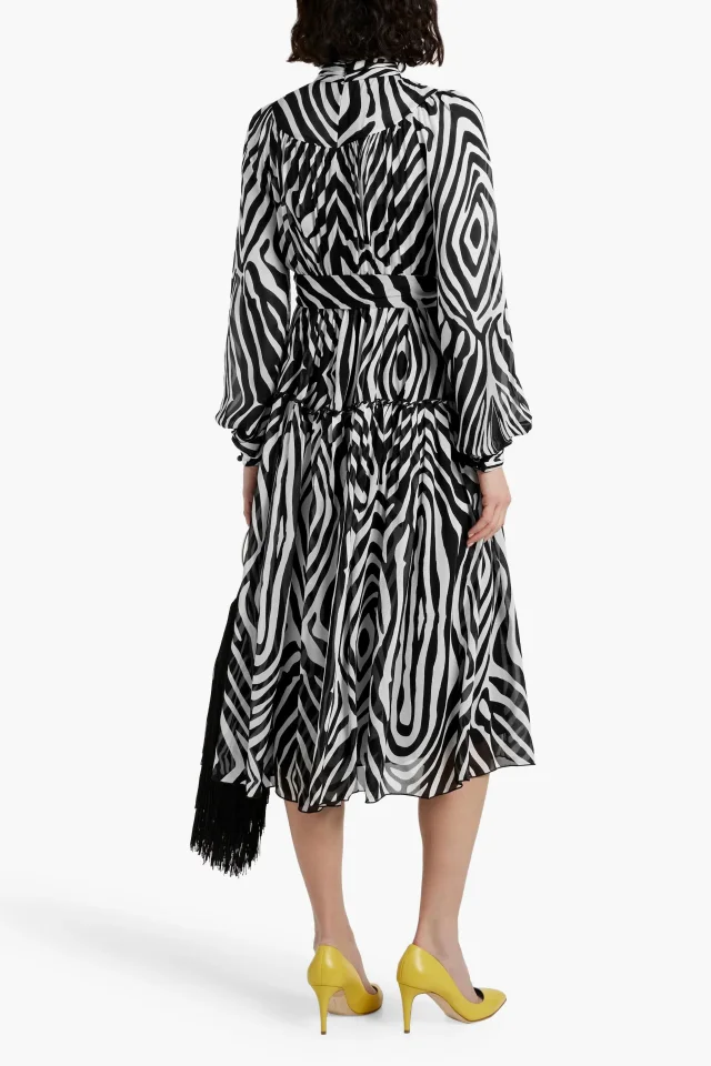 Diane von Furstenberg Kent Zebra-Print Tiered Crepon Midi Dress in Black, photo 3 of 4 from THE OUTNET