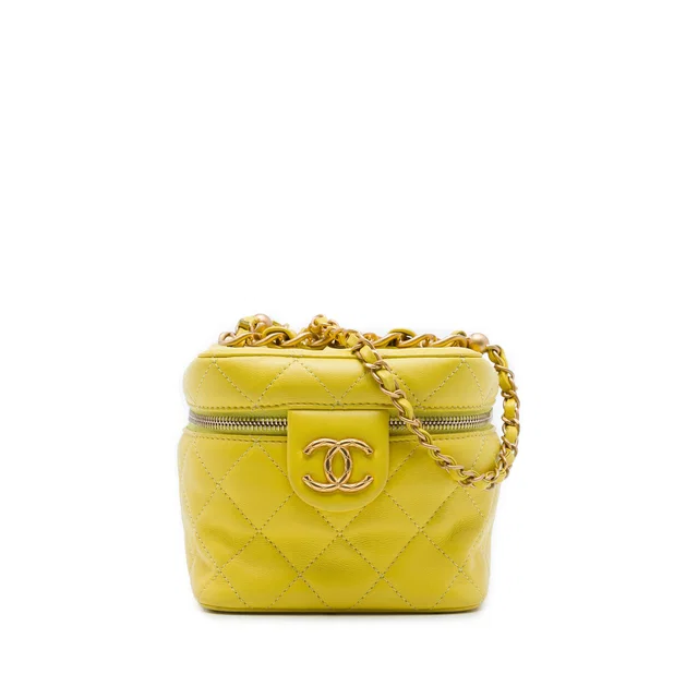 Yellow Chanel Small CC Quilted Lambskin Vanity Case With Chain Satchel in Yellow Lambskin from Designer Revival