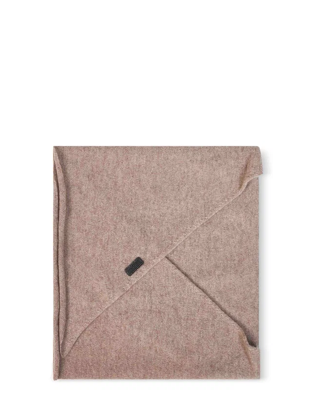 Brunello Cucinelli Cashmere With Monili Embroidery Scarf — Camel Scarfs in Brown Cashmere from HEWI