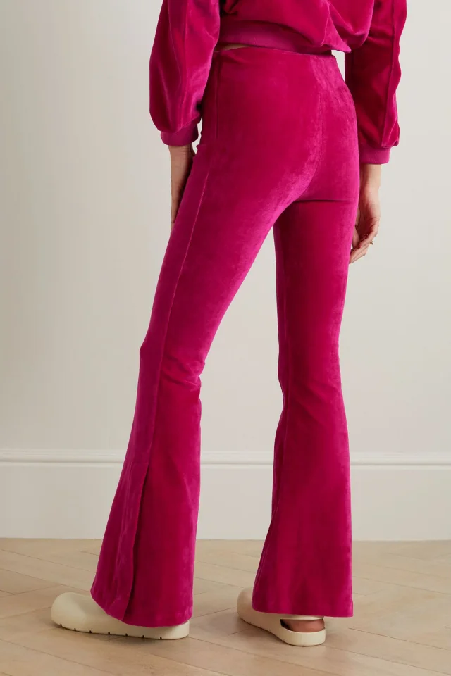 Amiri Stretch Cotton-Blend Velour Flared Leggings in Fuchsia, photo 3 of 4 from THE OUTNET
