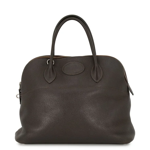 Hermès Bolide 35 Cacao Silver Taurillon Clemence 2-Way Shoulder Bag in Silver Clemence leather from The Reluxe