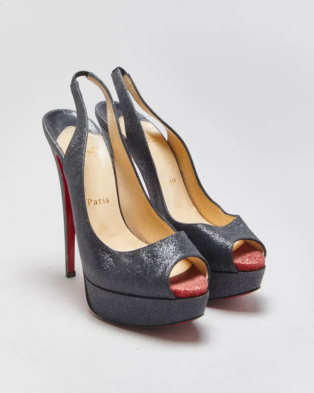 Christian Louboutin Lady Peep Slingback Glitter Platform heels - UK4 from Rokit Vintage