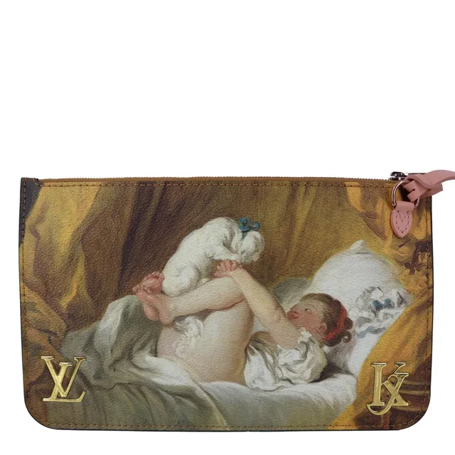 Louis Vuitton x Jeff Koons Masters Fragonard Pochette Canvas Pouch Peach Pink in Pink Canvas from Dallas Designer Handbags