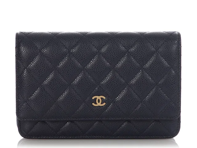 Chanel Dark Blue Quilted Caviar Wallet on Chain in Blue Caviar leather from Ann's Fabulous Finds