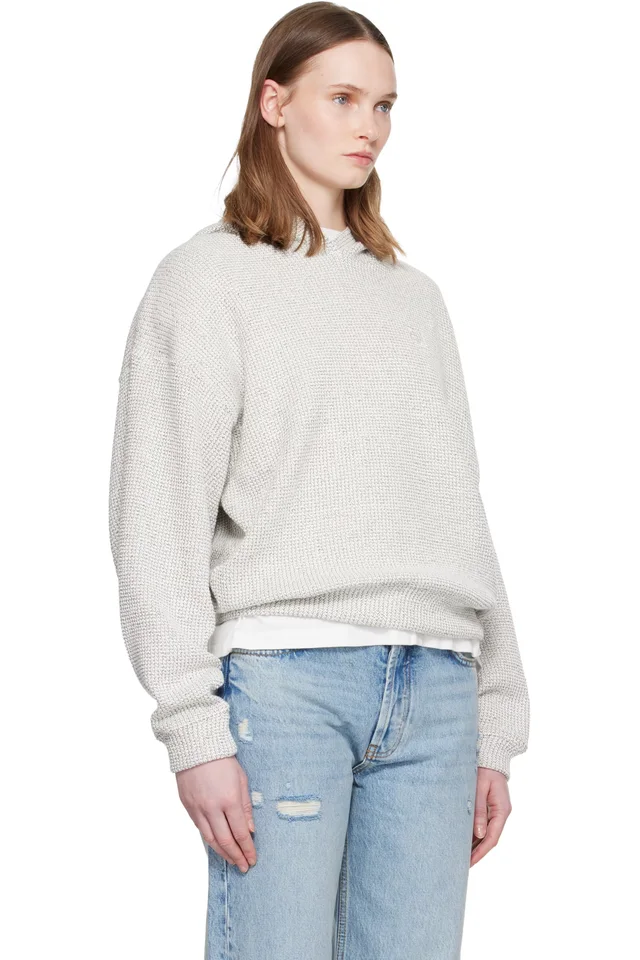 ANINE BING Off-White & Black Framed Monogram Alec Hoodie, photo 2 of 5 from SSENSE