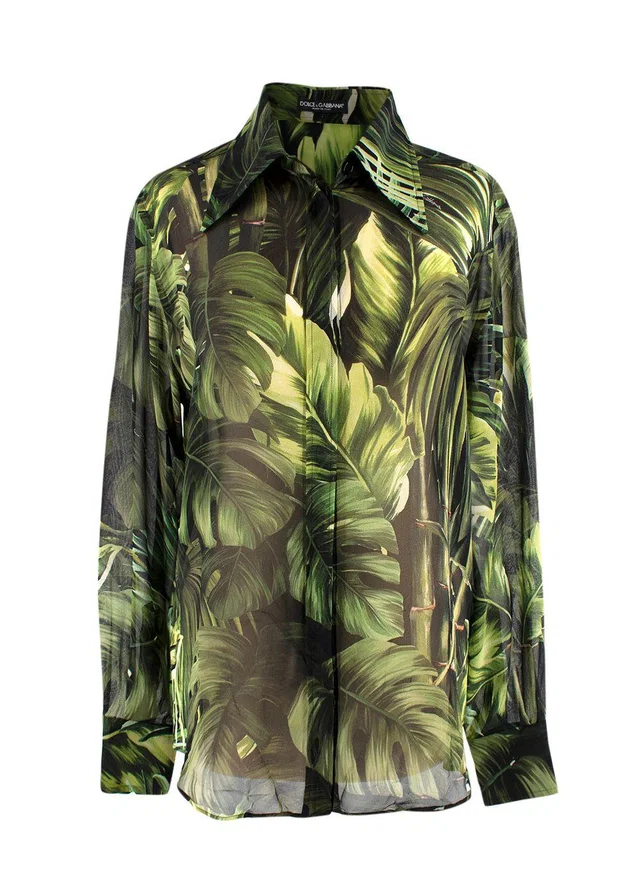 Dolce & Gabbana Green Banana-leaf print Silk Blouse in Green Silk from HEWI