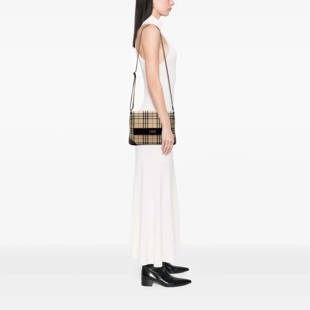 Beige Burberry House Check Canvas Flap Crossbody in Beige Canvas from Designer Revival, photo 6 of 6