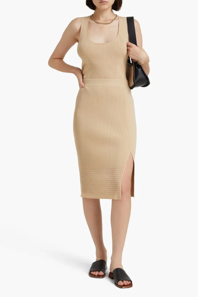 Joseph Pointelle-Trimmed Ribbed-Knit Skirt, photo 2 of 4 from THE OUTNET