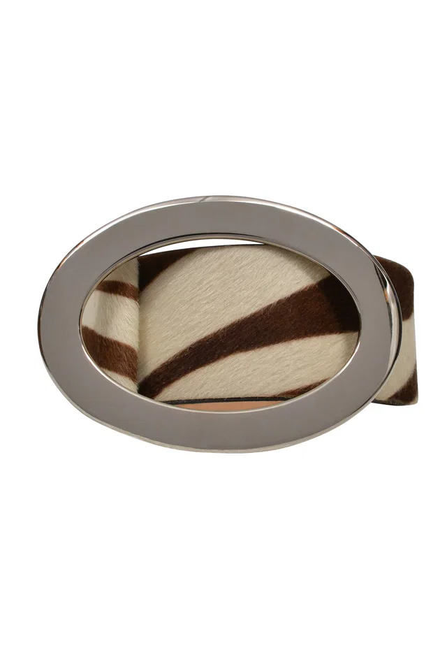 Dolce & Gabbana Zebra Print Belt With Silver Oval Buckle in Silver Denim from Resurrection Vintage