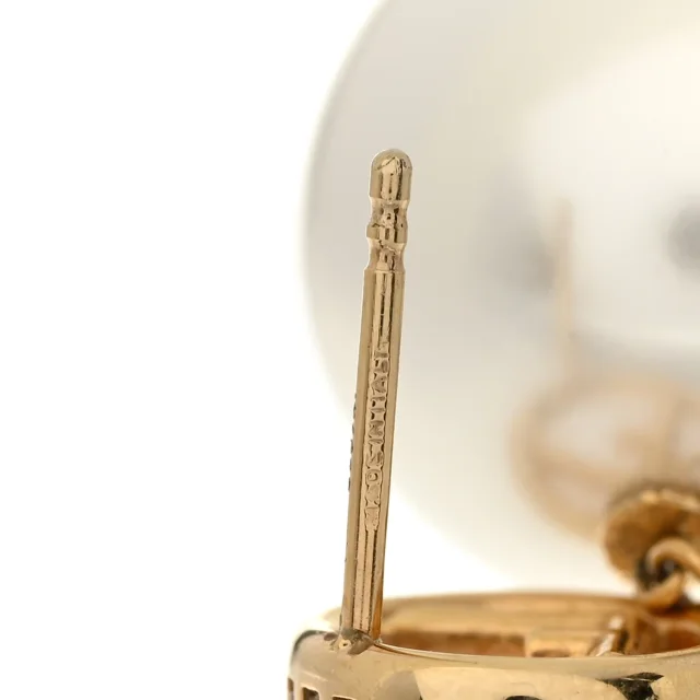 Fendi Metal Crystal Pearl Logo Drop Earrings Gold in Gold Resin from FASHIONPHILE, photo 5 of 7