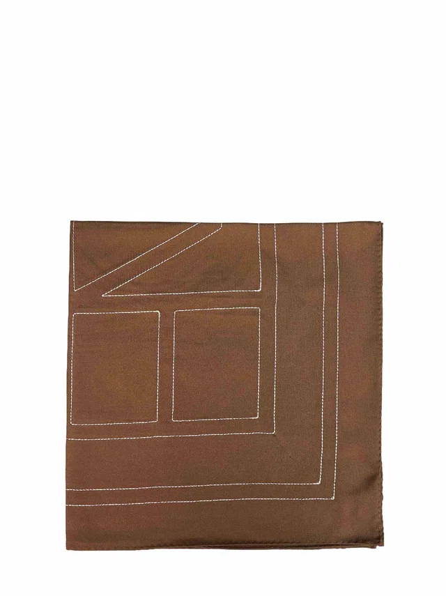 TOTEME Embroidered Monogram Silk Scarf — Brown Scarfs in Brown Silk from HEWI
