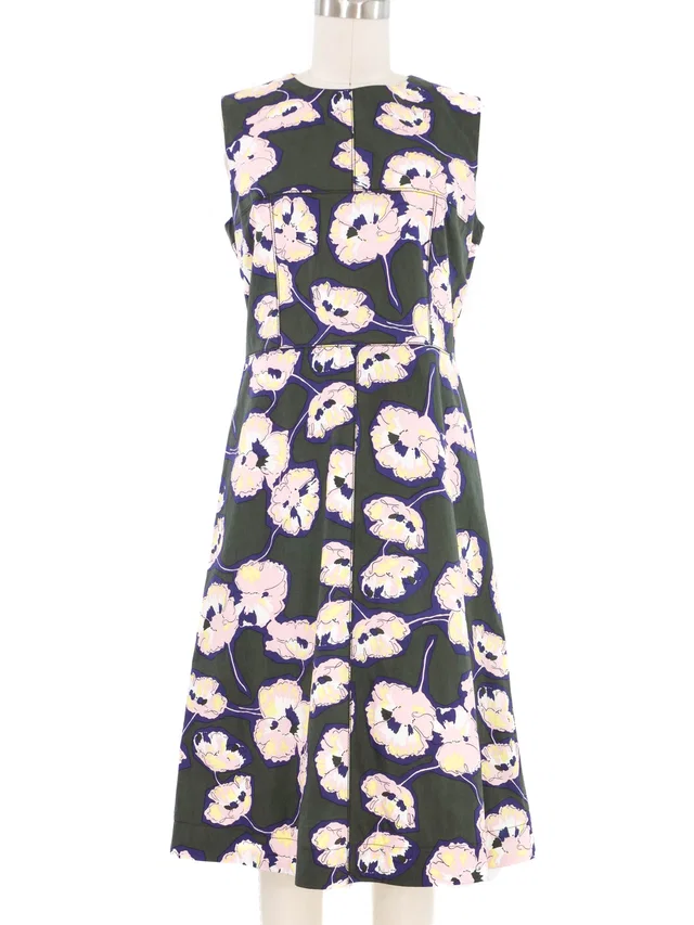 Marni Pink Poppy Print Shift Dress in Pink from Arcade Vintage