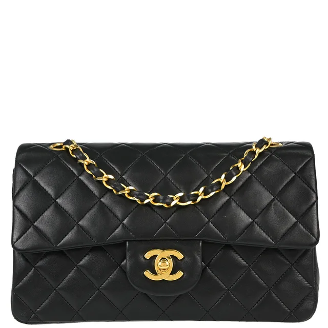 Chanel 1989-1991 Black Lambskin Small Classic Double Flap Shoulder Bag in Black Lambskin from AMORE Vintage Tokyo