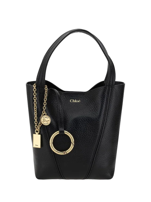 Chloé Spin Shoulder Bag — Black Calf Leather Bos Taurus in Black Calfskin from HEWI