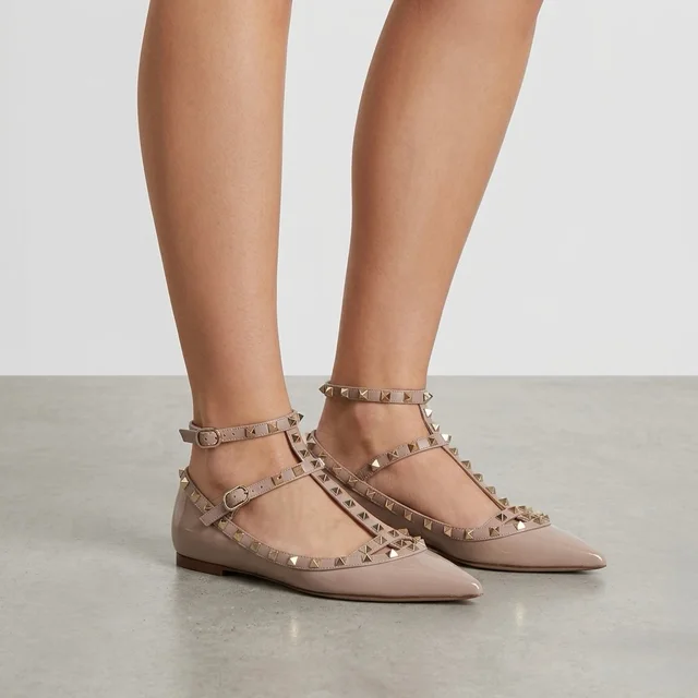 Valentino Garavani Rockstud Caged Nude Patent Leather Pointed Toe Ballet Flats in brown|neutral Patent leather from Poshmark