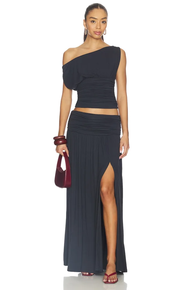 SEVEN WONDERS Avanni Ruched Low Waist Maxi Skirt in Granite, photo 5 of 6 from REVOLVE (Canada)