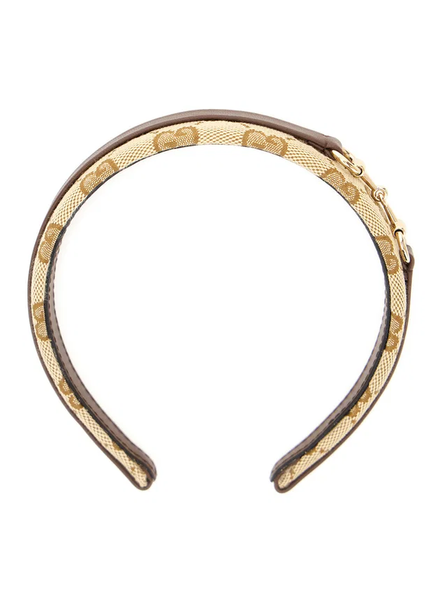 Gucci Horsebit Gg Canvas Headband — Beige Cotton Headbands in Beige Canvas from HEWI