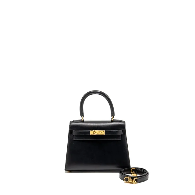 Hermès vintage mini kelly 20 box black GHW stamp square C in Black Box leather from EMIER