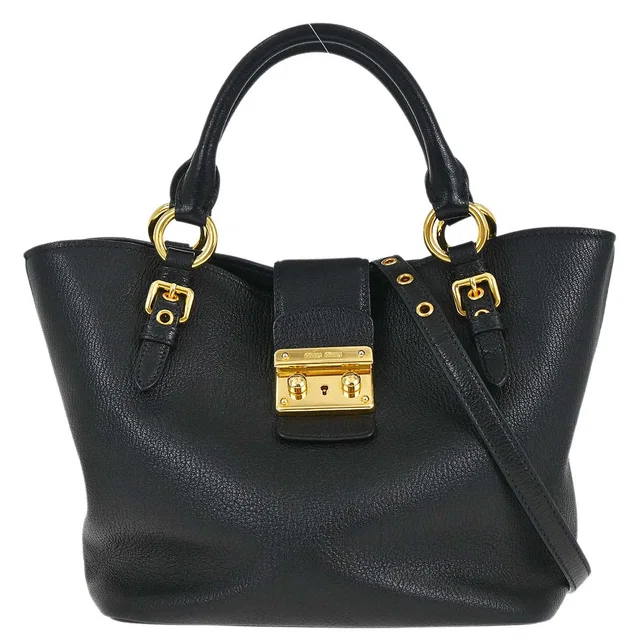 Miu Miu Black Chevre 2way Shoulder Tote Bag in Black Goatskin from AMORE Vintage Tokyo