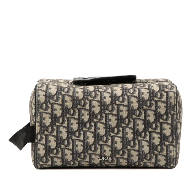 Blue Dior Oblique Canvas Lingot Toiletry Case Clutch Bag in Blue Canvas from Designer Revival