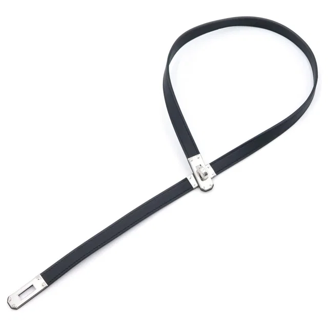 Hermès Kelly Choker Black Swift Leather Silver Necklace in Black Swift leather from The Reluxe