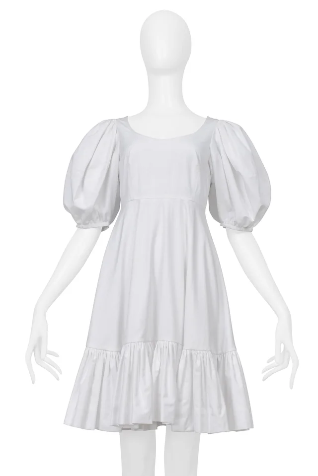 Alexander McQueen White Mini Dress With Puff Sleeves And Hem 2019 in White from Resurrection Vintage