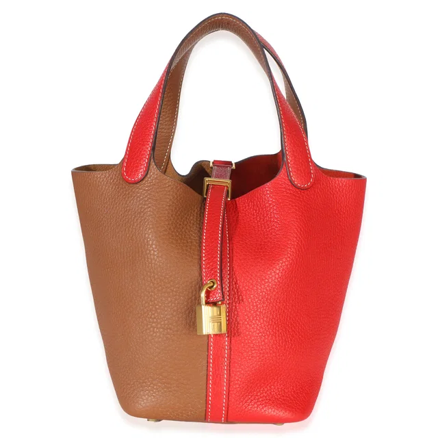 Hermès Gold Rouge De Coeur Clemence Casaque Picotin Lock 18 GHW in Red Clemence leather from myGemma