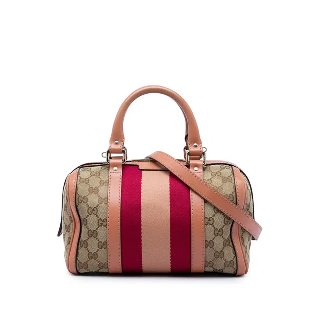 Beige Gucci Small GG Canvas Web Joy Boston Bag Satchel in Beige Canvas from Designer Revival