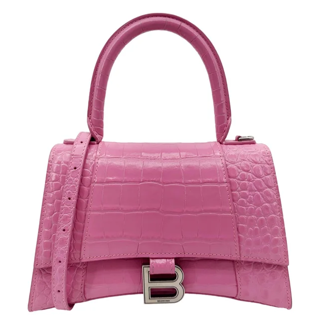 Balenciaga Hourglass Crocodile Embossed Leather Top Handle Shoulder Bag Pink in Pink Crocodile from Dallas Designer Handbags