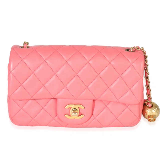 Chanel Pink Quilted Lambskin Pearl Crush Mini Rectangular Flap Bag Leather Handbag in Pink Lambskin from HEWI