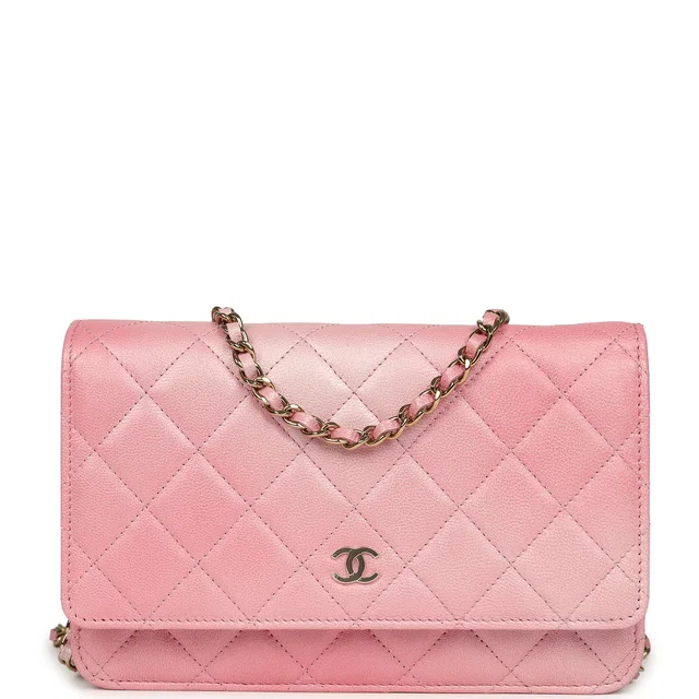 Chanel Classic Wallet On Chain WOC Ombre Pink Shiny Goatskin Light Gold Hardware in Pink Goatskin from Madison Avenue Couture