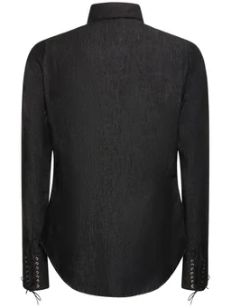 Ludovic de Saint Sernin Embellished logo slim fit denim shirt in 100% Cotton, photo 6 of 6 from LUISAVIAROMA