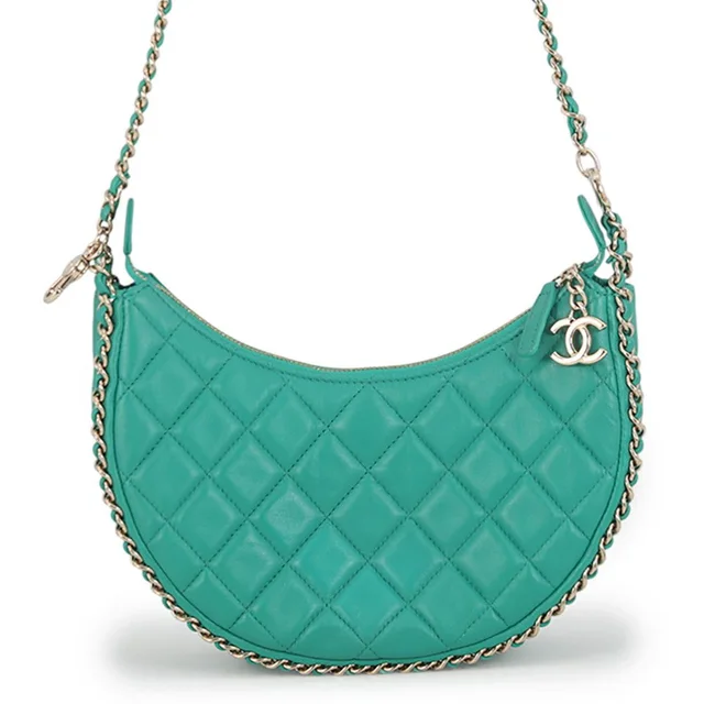 Chanel Chain Shoulder Bag Quilted Small Hobo CC Logo Lambskin in Lambskin from The Reluxe