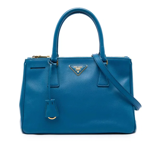 Blue Prada Small Saffiano Lux Galleria Double Zip Satchel in Blue Saffiano leather from Designer Revival