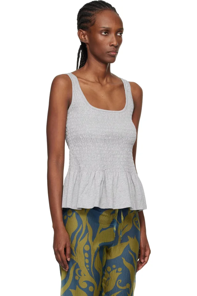 Dries Van Noten Gray Shirred Ruffle Top, photo 2 of 4 from SSENSE