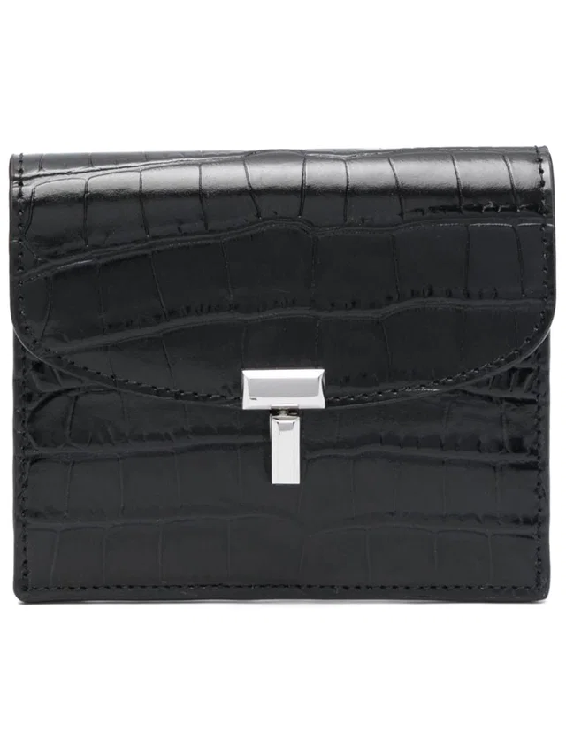 TOTEME Leather With T-Lock Hardware Card Case — Black Cow Wallets & Purses in Black Leather from HEWI