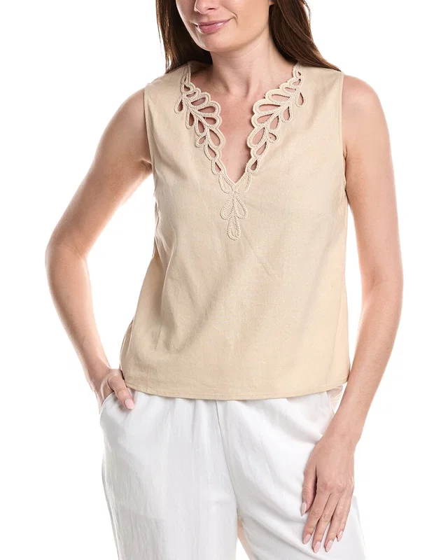 Ellen Tracy Embroidered Linen-Blend Tank Top, image 1 of 1 from Rue La La