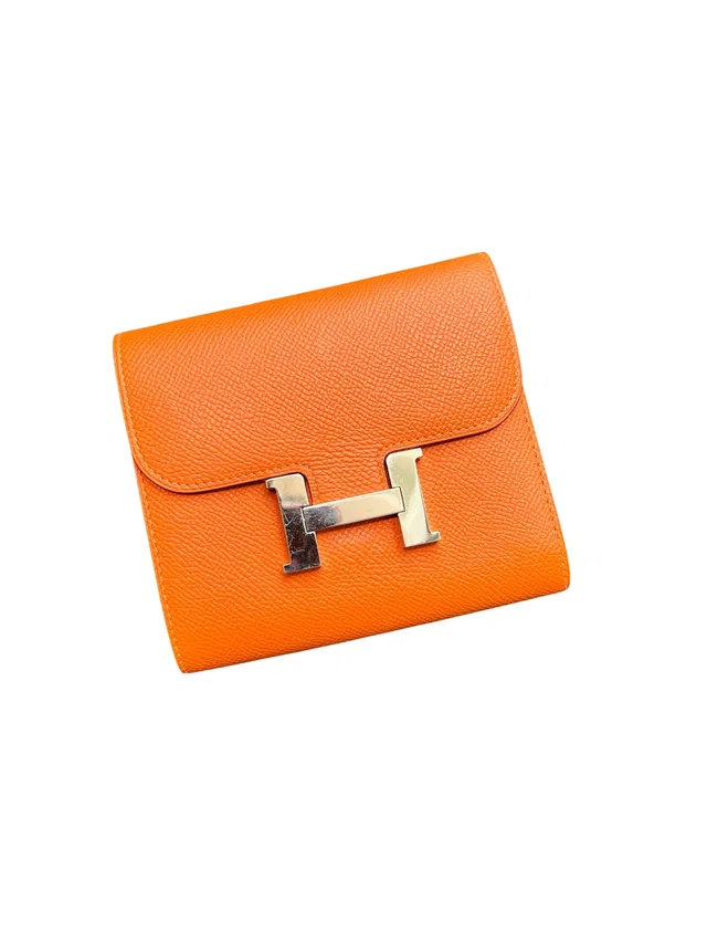 Hermès Constance Compact Wallet Orange Epsom PHW #R in Orange Epsom leather from Luxury Promise